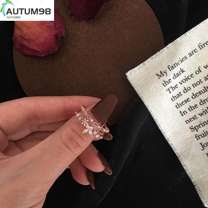Autum98 Nhẫn đeo tay phối hoa màu vàng hồng bằng zircon dành cho nữ (B4-3-4)