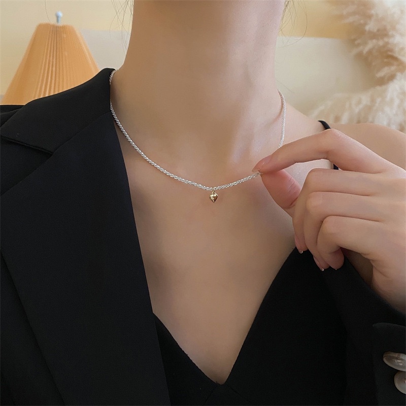 Vòng cổ nữ, dây chuyền cườm xoắn đính đá phối trái tim vàng phong cách sang trọng quý phái