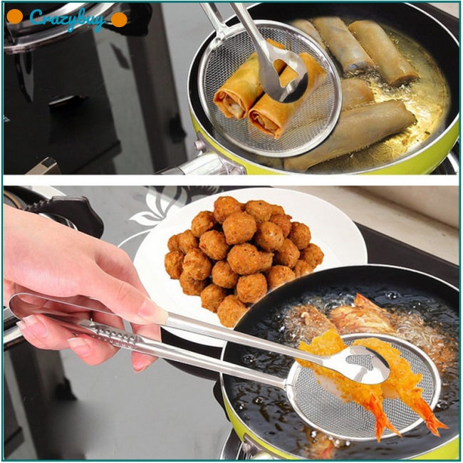 Muỗng lưới Inox kiêm kẹp gắp đa năng tiện dụng chiên thức ăn