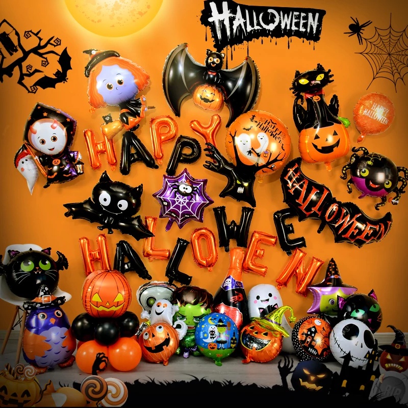 Bong Bóng Lá Nhôm Hình Con Nhện / Mèo Đen Trang Trí Tiệc Halloween