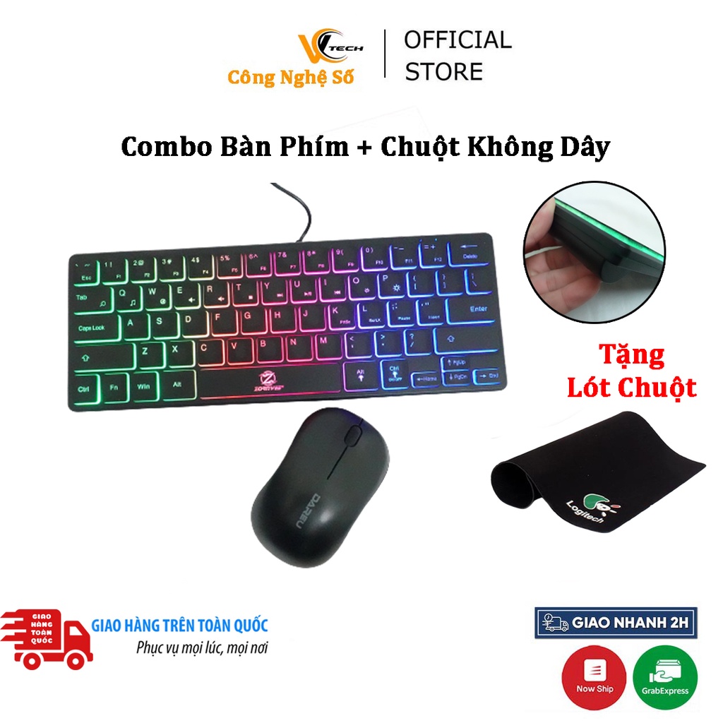 Bộ bàn phím Laptop nhỏ gọn tiện dụng | Bàn phím mini 64Key led MK515, Chuột Không Dây Dareu LM106G