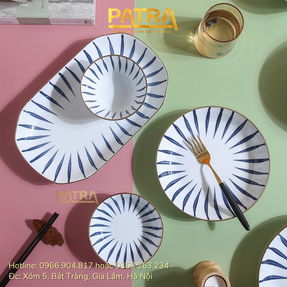 Đĩa sứ họa tiết kẻ trúc cao cấp - đĩa đựng đồ ăn đầy đủ mẫu