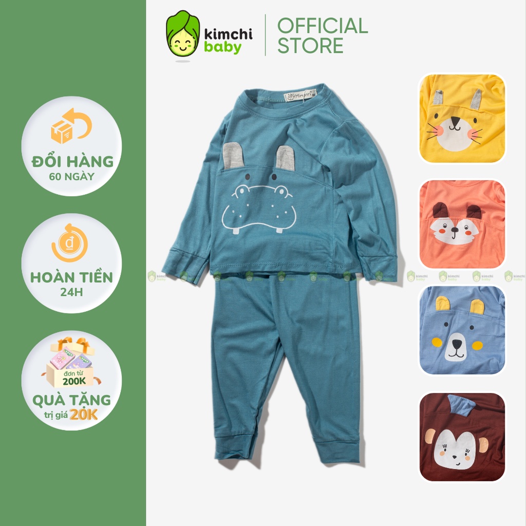 Bộ Dài Tay Thun Lạnh Cho Bé Trai, Bé Gái MIMONRI  Tai Thú 3D Cực Xinh, Đồ Bộ Mặc Nhà Cho Bé Thu Đông KWTD2219