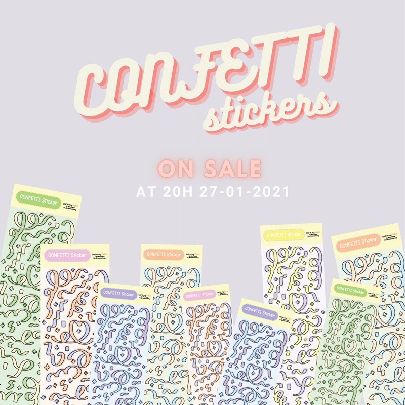 CONFETTI STICKER|Design by MAZE - Sticker hoa giấy, màu pastel - trang trí sổ, toploader, planner.
