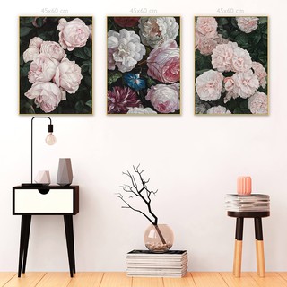 Bộ 3 tranh treo tường hoa mẫu đơn VIP35- Kích thước 30 x 40 cm x 3 tranh