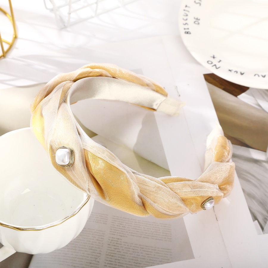 Băng Đô Cài Tóc Bản Rộng Dạng Lưới Thắt Nút Đính Ngọc Trai Phong Cách Hàn Quốc Cho Nữ