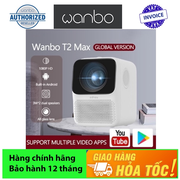 Máy chiếu android, Máy chiếu thông minh mini Wanbo T2 MAX LCD Hỗ Trợ Đèn LED 1080P - Bản quốc tế - Bảo hành 12 tháng