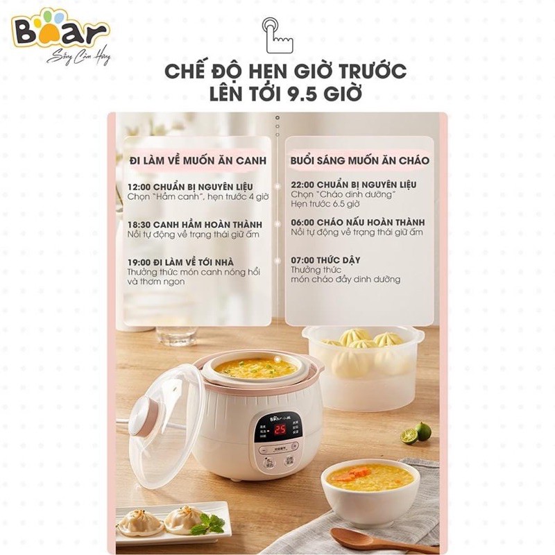 {CHÍNH HÃNG} NỒI NẤU CHẬM BEAR 0.8L CÓ BẢO HÀNH (KÈM HDSD + CÔNG THỨC CHÁO + Ổ CĂM CHUYỂN ĐOI)