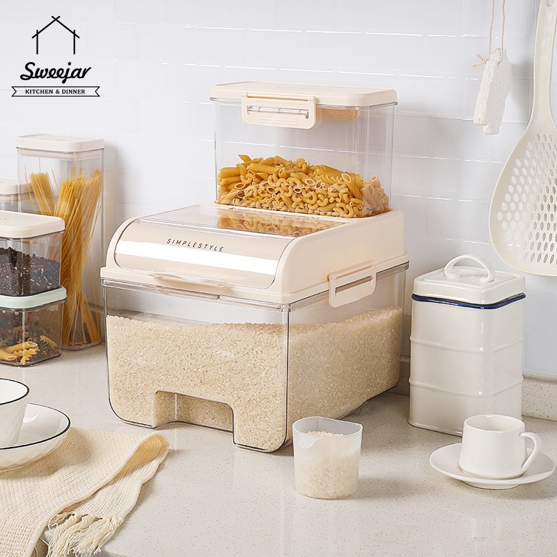 Hộp đựng gạo SWEEJAR PP có nắp đậy đóng kín chống ẩm sức chứa 1.5/ 3/ 10.5L tiện lợi