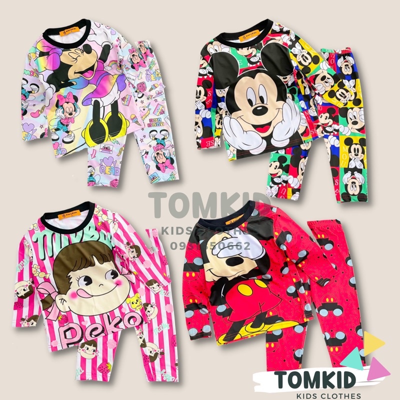Đồ ngủ cho bé gái, đồ bộ dài tay bé gái chất thun lạnh 3D chính phẩm mềm mịn không nhão vải 10-40kg Tomkids