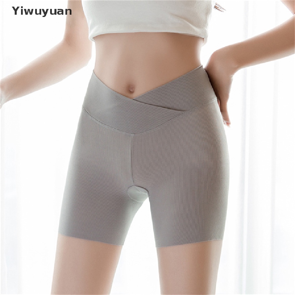 < Yiwuyuan > Quần Legging An Toàn Bằng Lụa Lạnh Chéo Eo Thoải Mái Thoáng Khí Không Viền Xoăn Cỡ Lớn Mùa Hè Cho
