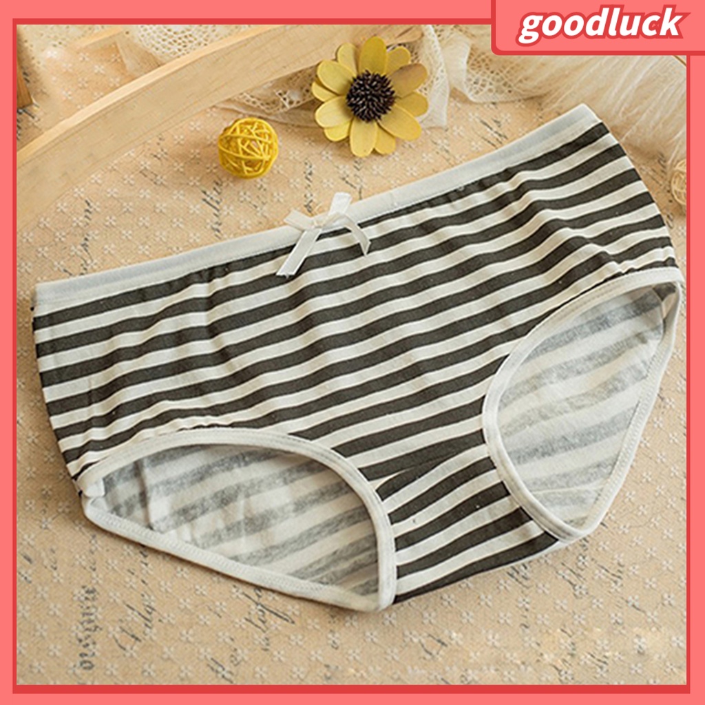 Quần Lót Cotton Kẻ Sọc Mềm Mại Đính Nơ Cho Nữ
