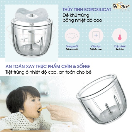 Máy Xay Ăn Dặm Đa Năng Cho Bé Bear Mini B03v2 - Cối Xay Thủy Tinh Borosilicat - Chịu Nhiệt Cao Dễ Dàng Vệ Sinh