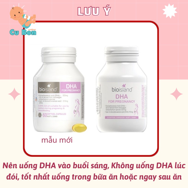 DHA cho bà bầu Bioisland Úc 60 viên cho mẹ bầu trước trong và sau mang thai và giúp thai nhi phát triển trí tuệ tối ưu