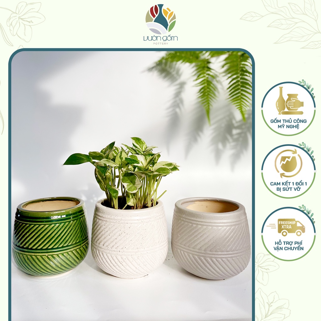 Combo 3 chậu gốm sứ trồng sen đá, cây cảnh decor trang trí nhà cửa, tiểu cảnh Vườn Gốm - The Garden