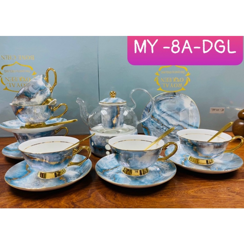 phụ kiện nhà bếp màu xanh cao cấp. chén đĩa màu xanh nước biển. bộ ấm trà, đĩa hoa quả bánh kẹo sứ xương cao cấp