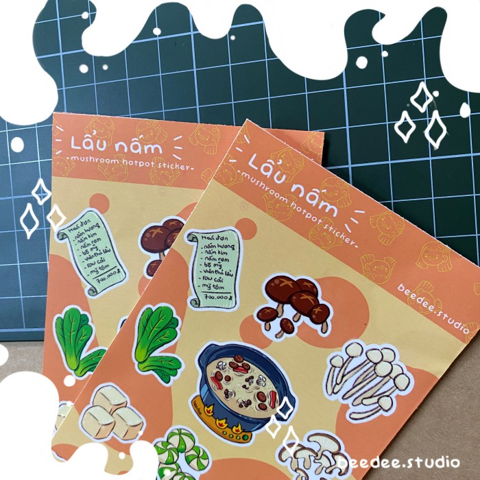 Tấm sticker chủ đề Lẩu Nấm - Lẩu Thái Hải Sản- Lẩu nướng | Hàng độc quyền Beedee.studio |