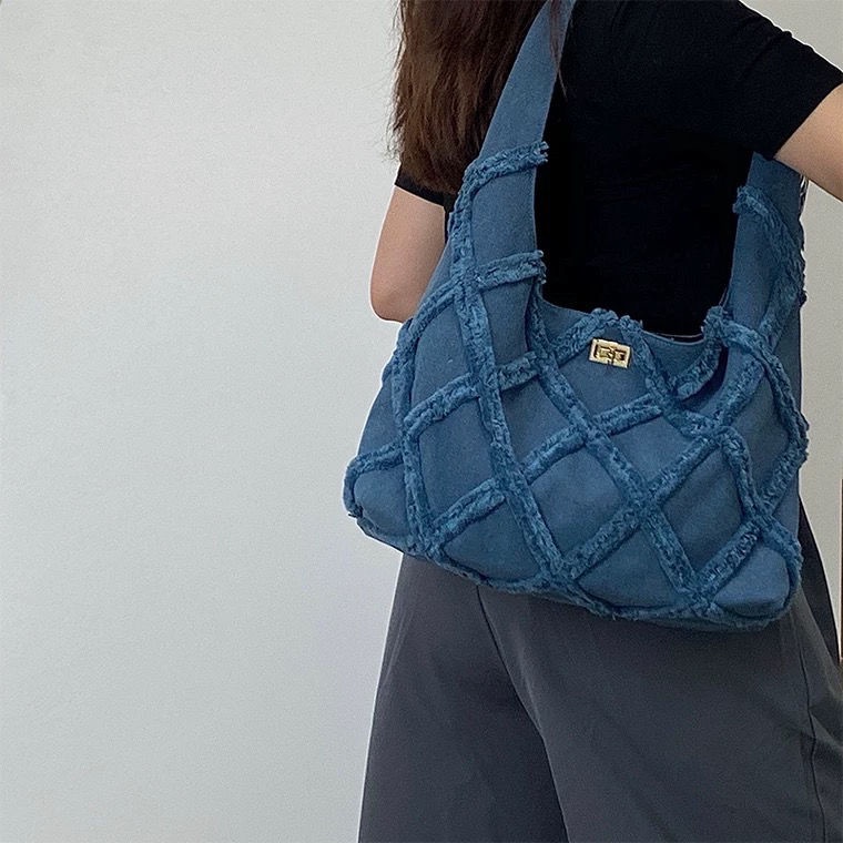 ❦◇Túi Xách Tote Chất Liệu Denim Kích Thước Lớn Phối Tua Rua Phong Cách Thời Trang Mới 2022 Dành Cho Nữ