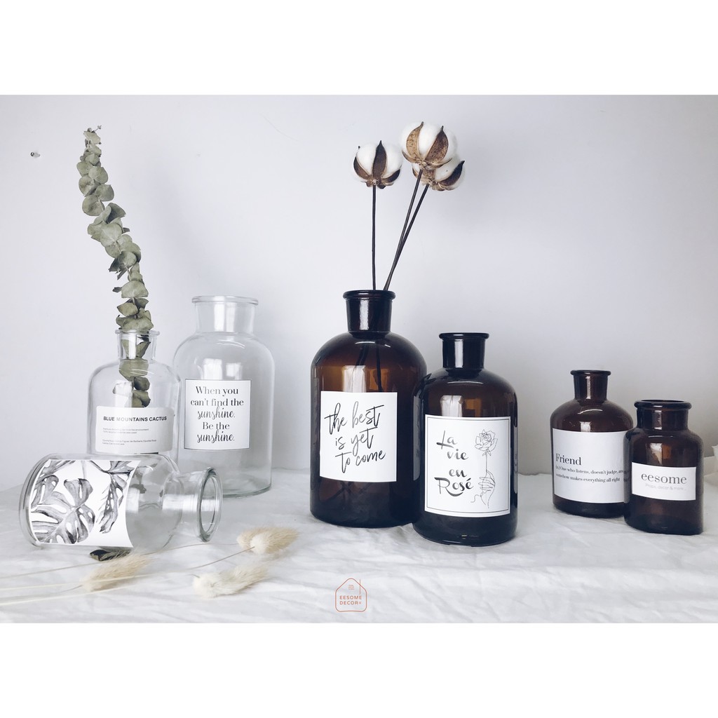 Bình bông lọ hoa thủy tinh Basic NÂU Bắc Âu trang trí nhà cửa, phòng khách có tag riêng