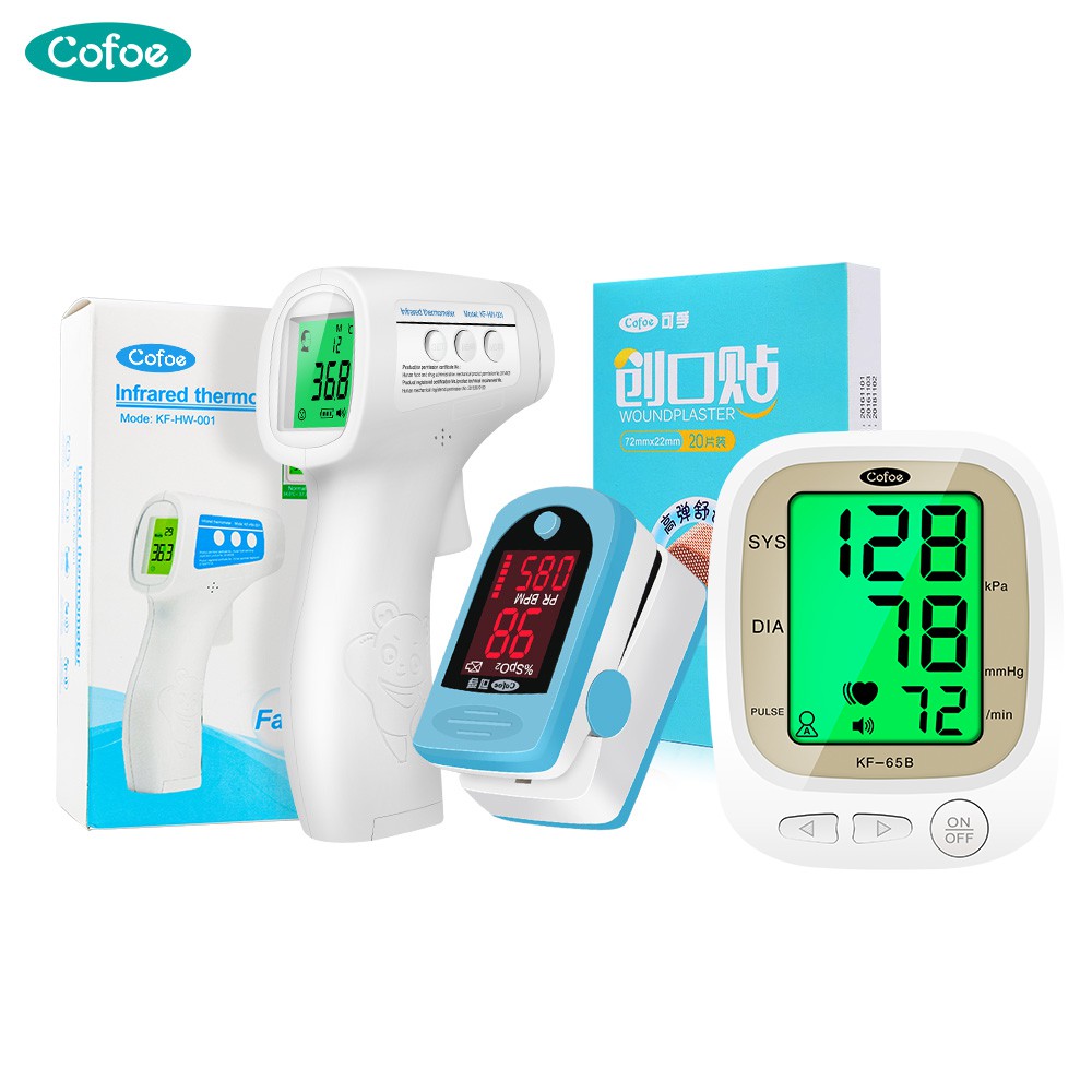 Máy đo nồng độ oxy máu qua xung ngón tay + Máy đo huyết áp + Nhiệt kế thương hiệu Cofoe tiện dụng