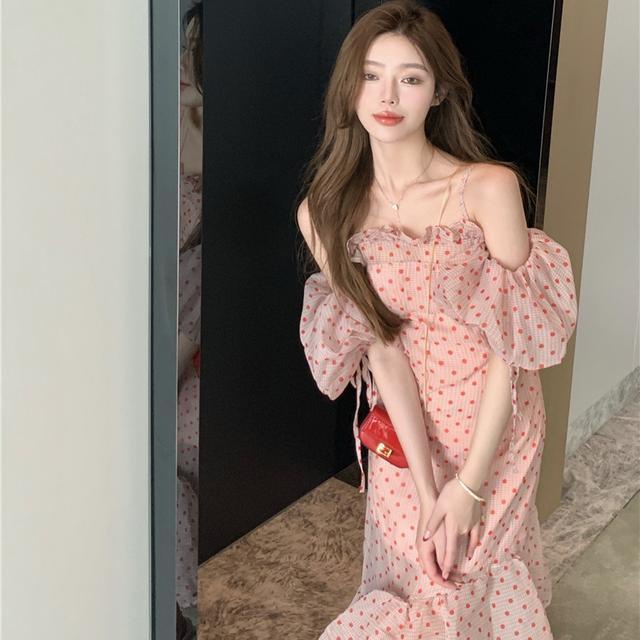 One Đầm Hai Dây Họa Tiết Chấm Bi Thời Trang Mùa Hè Cho Nữ