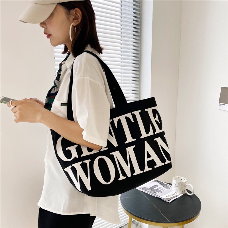 Túi Xách Nữ Vải Canvas In Chữ Thời Trang Mới
