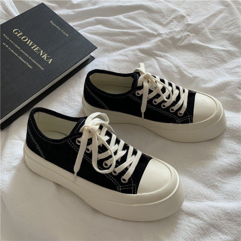 Giày Thể Thao Chzk TYT049 Chất Liệu Canvas Màu Trắng Năng Động Thời Trang Theo Phong Cách Hàn Quốc Cho Nữ