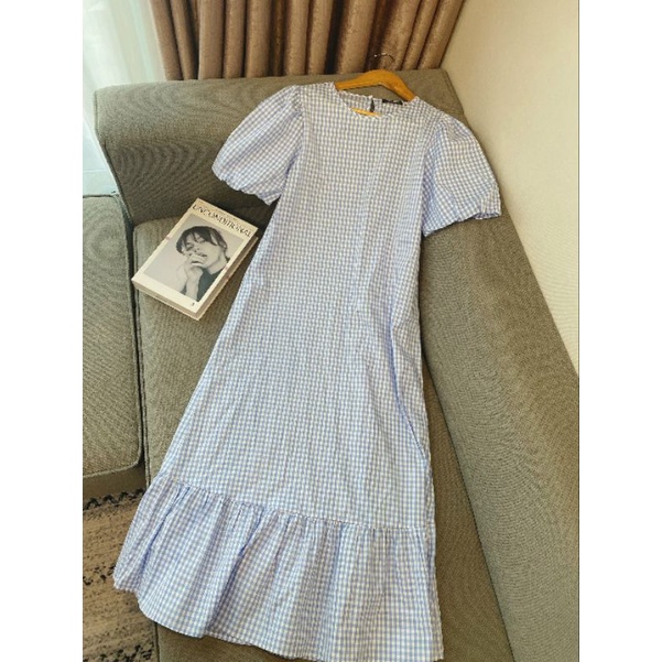 Đầm maxi caro dáng suông tay bồng vnxk