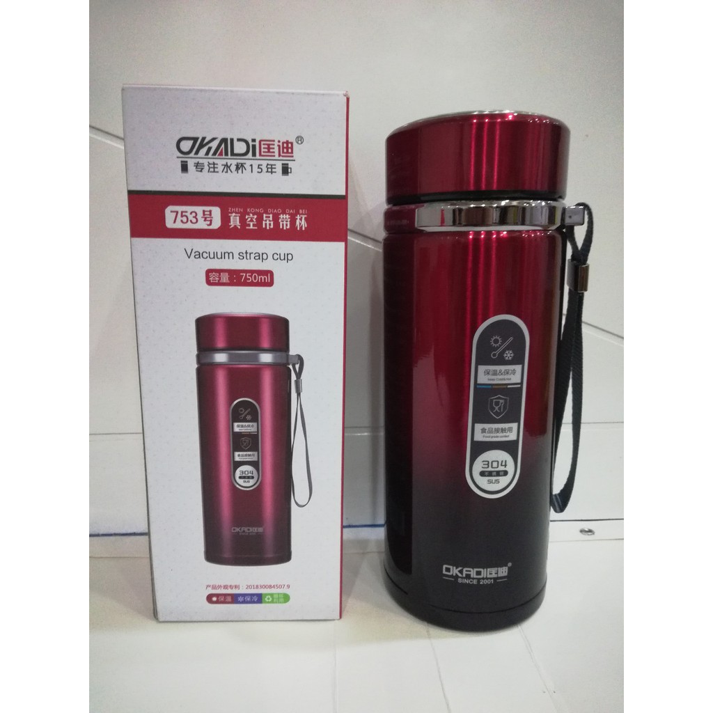 Bình Giữ Nhiệt Inox OKADI Có Lưới Lọc Trà Dây Xách 750ml-753