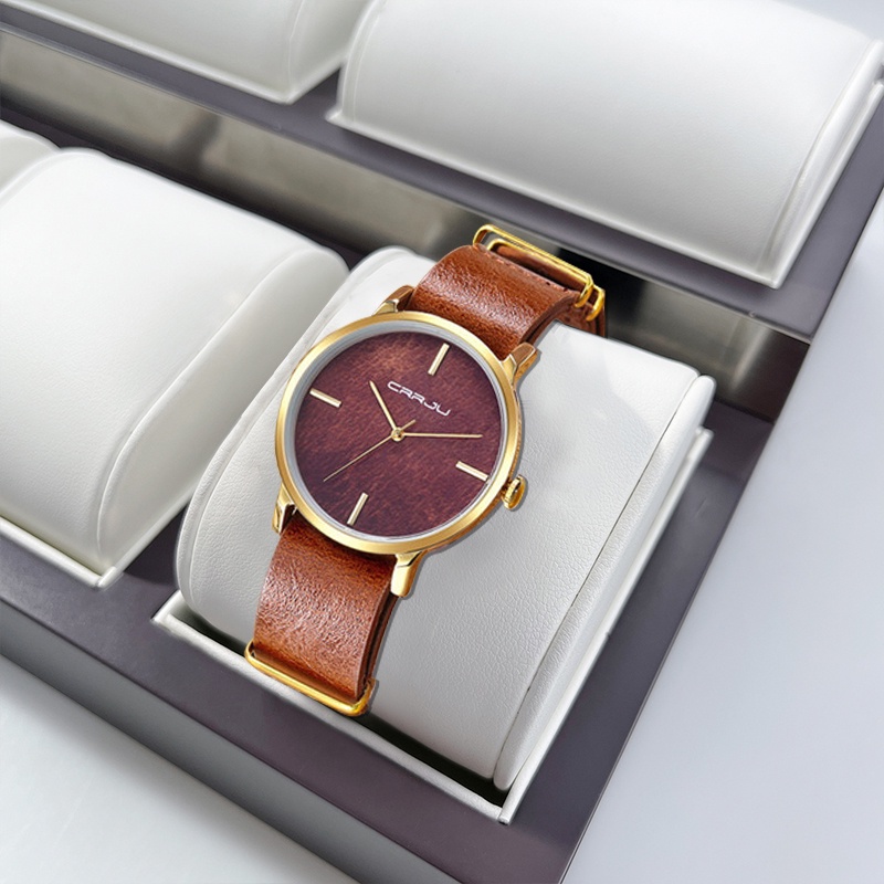 Đồng Hồ Quartz CRRJU Chống Thấm Nước Kiểu Dáng Retro Với Dây Đeo Da 2139 L