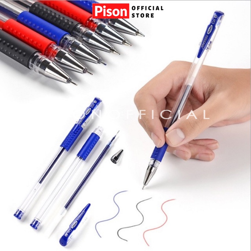 Set 50 bút bi nước mực gel Pison đen đỏ xanh ngòi kim 0.38mm - PVN1675 - 1 bộ