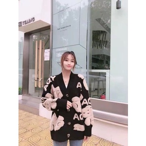 Cardigan lông xù gấu ba màu dáng thụng
