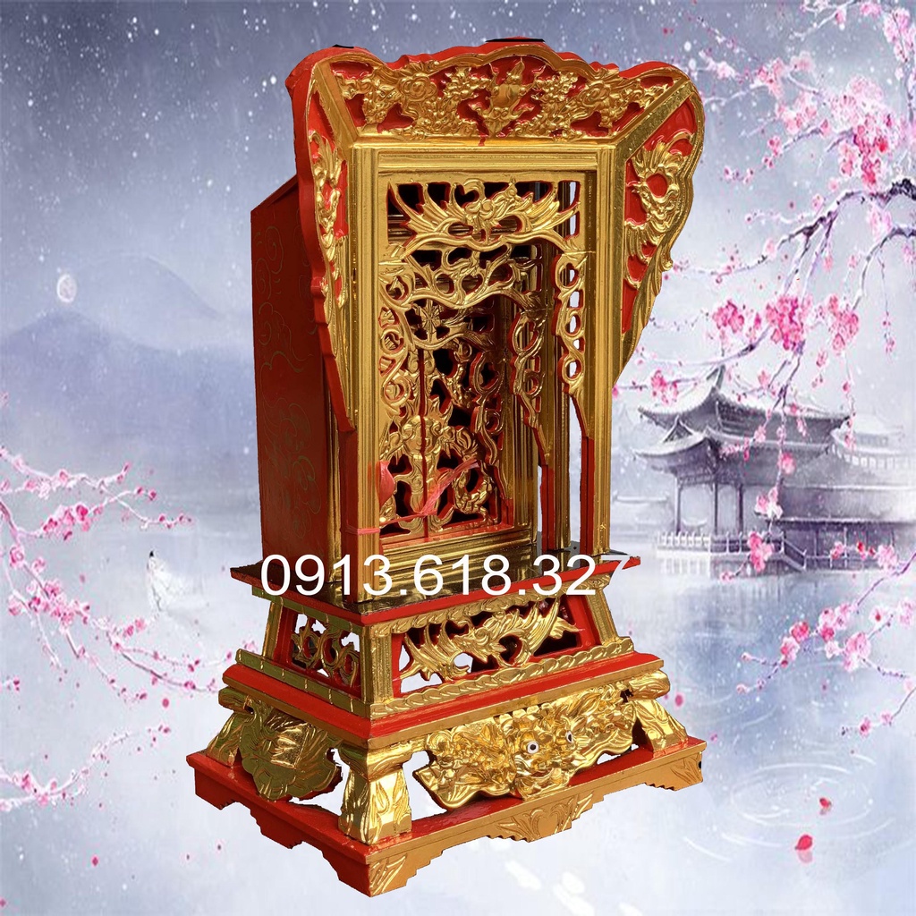 Khám Thờ Song Long Gia Tiên Gỗ Mít Sơn Son Cao 71,81,91