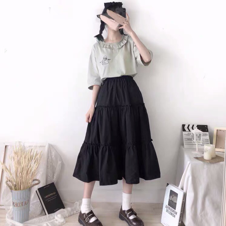 Chân váy dài xếp ly 3 tầng Ulzzang  - Chân váy dài dáng xòe Có video + ảnh chụp thật sản phẩm 1000%,