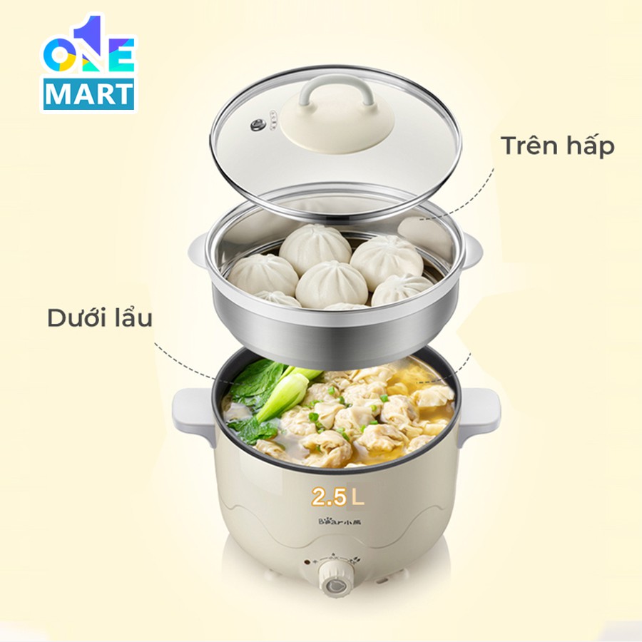 Nồi lẩu điện đa năng Bear DRG-C18H1 dung tích 2.5L điều chỉnh nhiệt độ dễ dàng nướng lẩu hấp cực tiện lợi