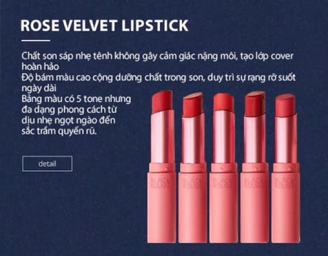 💋💋 Son Thỏi Siêu Mịn, Siêu Lì Black Rouge Rose Velvet Lipstick