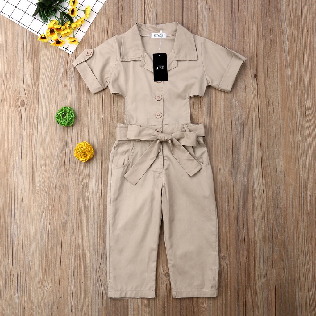 Jumpsuit tay ngắn phối nơ dễ thương cho bé gái