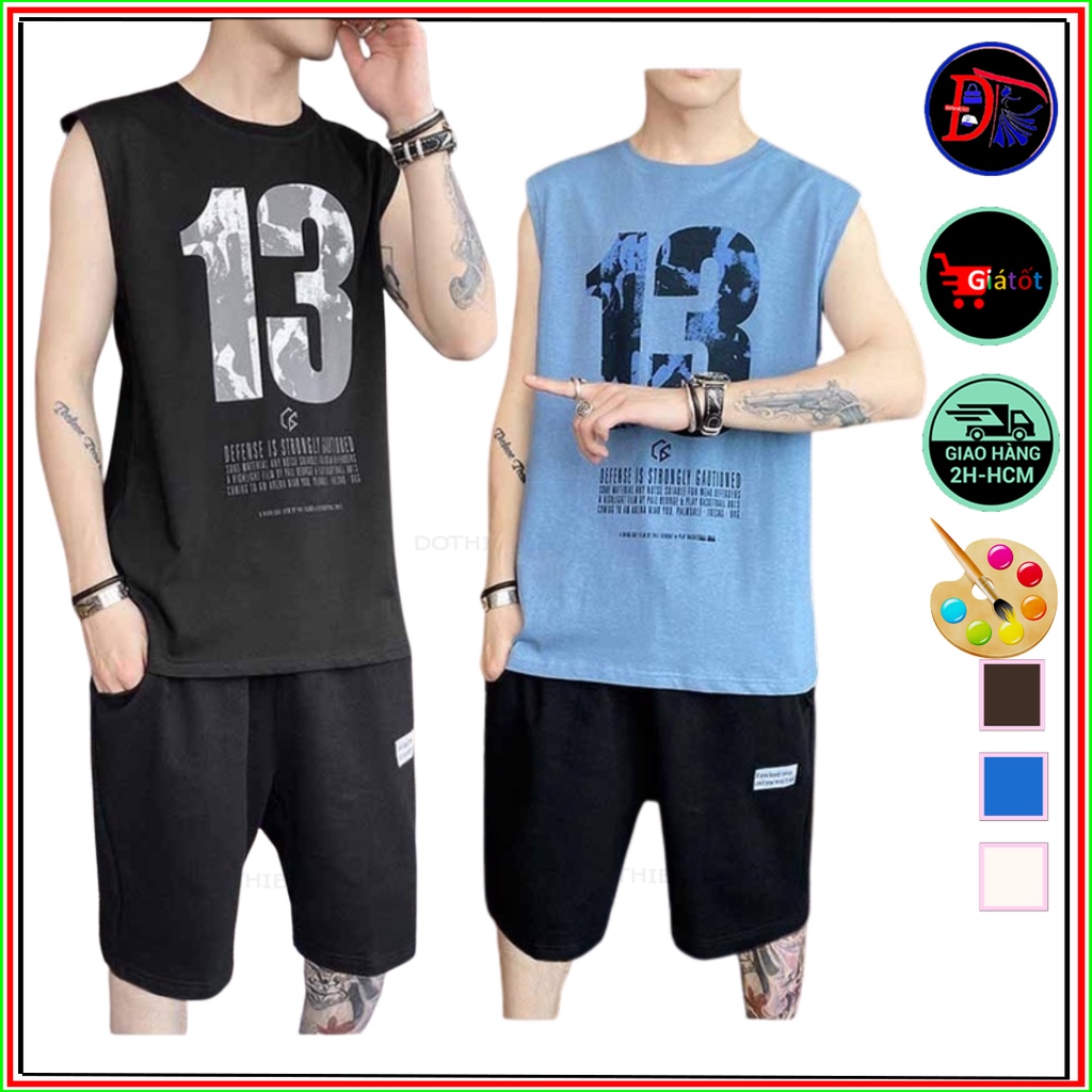 Đồ tập gym ⚡️ MẪU MỚI ⚡️ Bộ Mặc Nhà Thể Thao Nam Nữ Mùa Hè Mát Mẻ 3 ba lỗ số 13 4 Màu nát nách