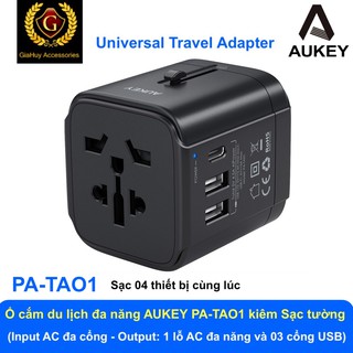 Ổ cắm du lịch đa năng AUKEY PA-TAO1 kiêm Sạc tường 3 cổng USB (01 cổng USB-C & 02 cổng USB-A)