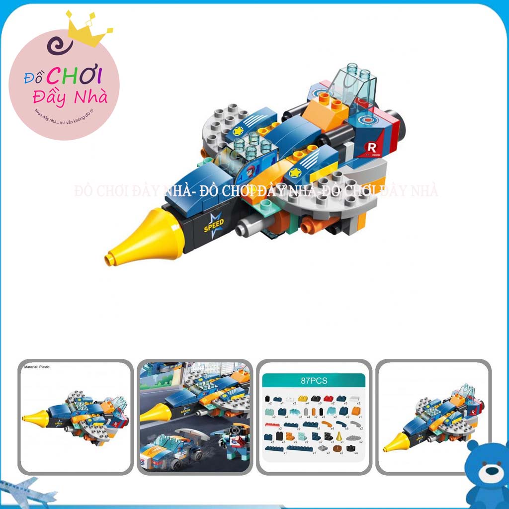 Đồ chơi lego máy bay chiến đấu, lắp ráp, ghép hình  Feelo 87 chi tiết, size duplo - Đồ chơi đầy nhà