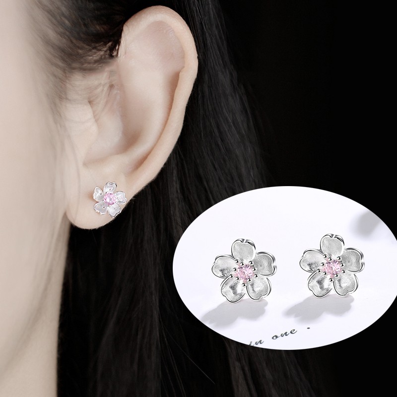 Hoa bông tai thời trang 5 cánh đính đá hồng đẹp phong cách Hàn Quốc cho nữ ATJ2105P - ANTA Jewelry