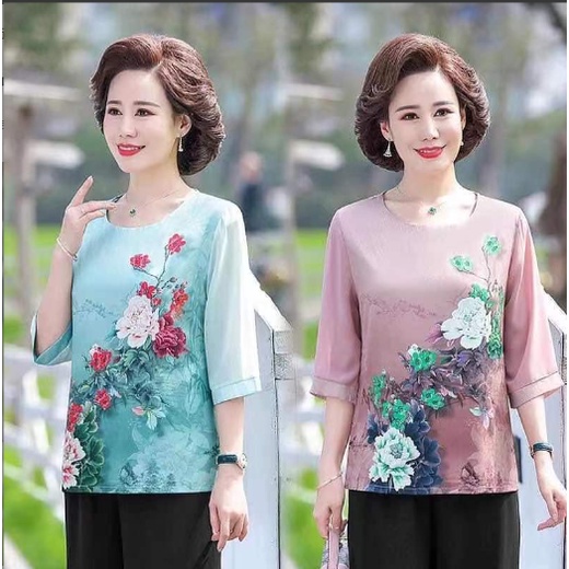 Áo trung niên cho mẹ tay lỡ A45 chất thun lụa cao cấp, sang trọng mặc nhà, đi chơi trung tuổi giá rẻ Bigsize
