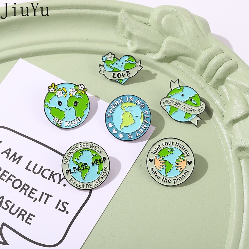 Ghim Cài Áo Kim Loại Tráng Men Hình Trái Đất Hoạt Hình Thân Thiện Với Môi Trường