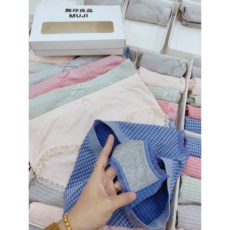 Hộp 5 quần lót cotton kẻ caro phối ren kháng khuẩn siêu đẹp 789