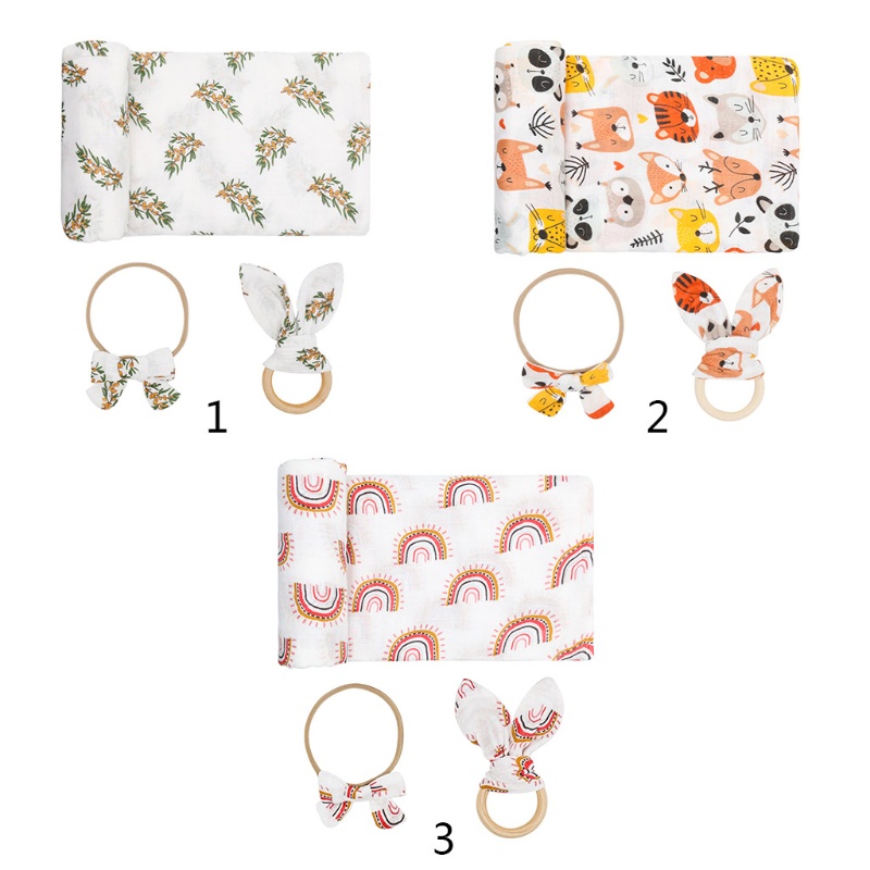 Bộ 3 Món Chăn Quấn + Băng Đô + Kẹp Tóc Xinh Xắn Cho Bé Sơ Sinh