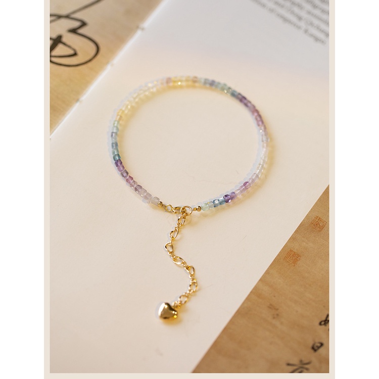 [Hàng Mới Về] Vòng Tay Hạt Đá Fluorite Màu Cầu Vồng Thời Trang