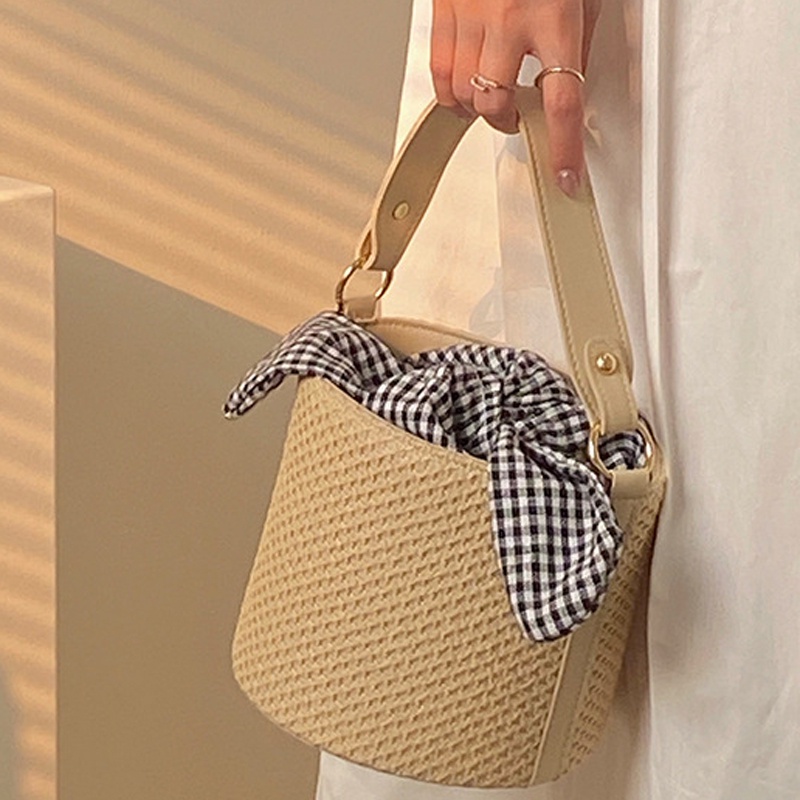 Túi Đeo Vai Bằng Rơm Dệt Phong Cách Phương Tây Dễ Phối Đồ Cho Nữ