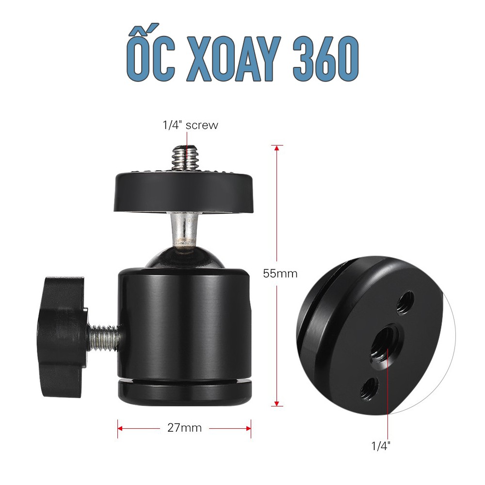 Ốc vặn xoay 360 độ kết hợp kẹp điện thoại giúp xoay điện thoại ngang / đứng, hướng xuống đất theo ý muốn giá rẻ