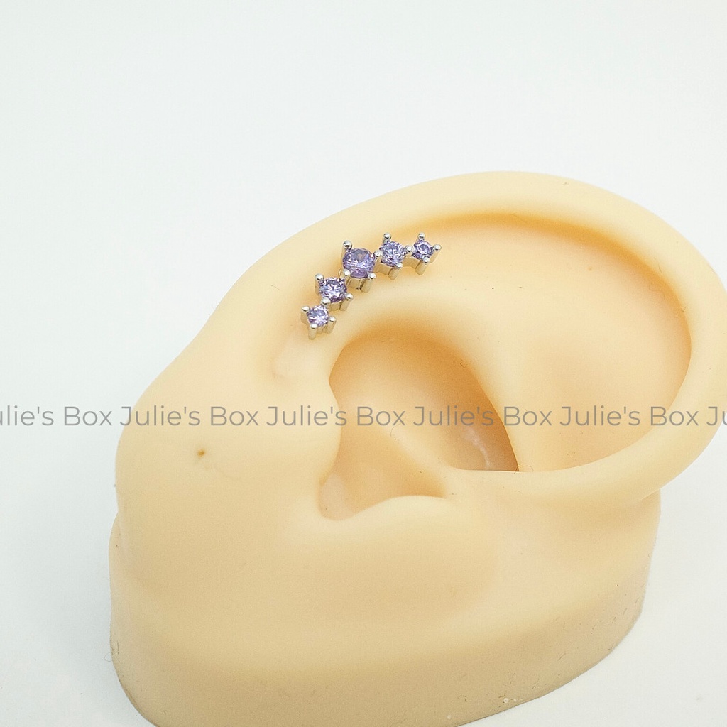 [1 Chiếc] Khuyên Tai Vành 5 Đá Tai Xỏ Nam Nữ Hình Unisex Titanium Không Đen Không Ngứa Không Dị Ứng julies box