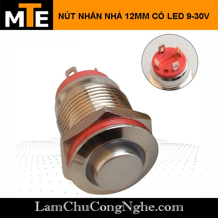  Nút nhấn nhả chống nước 12mm có LED XANH, ĐỎ 12mm 9-30V